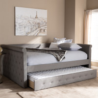 Baxton Studio CF8825-Grey-Daybed-F/T Alena Modern and Contemporary Grey Fabric Upholstered Full Size Daybed with Trundle